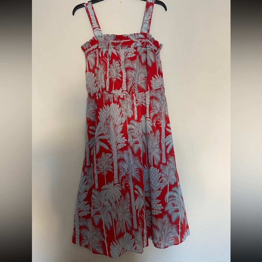 Red and White Tropical Print Dress